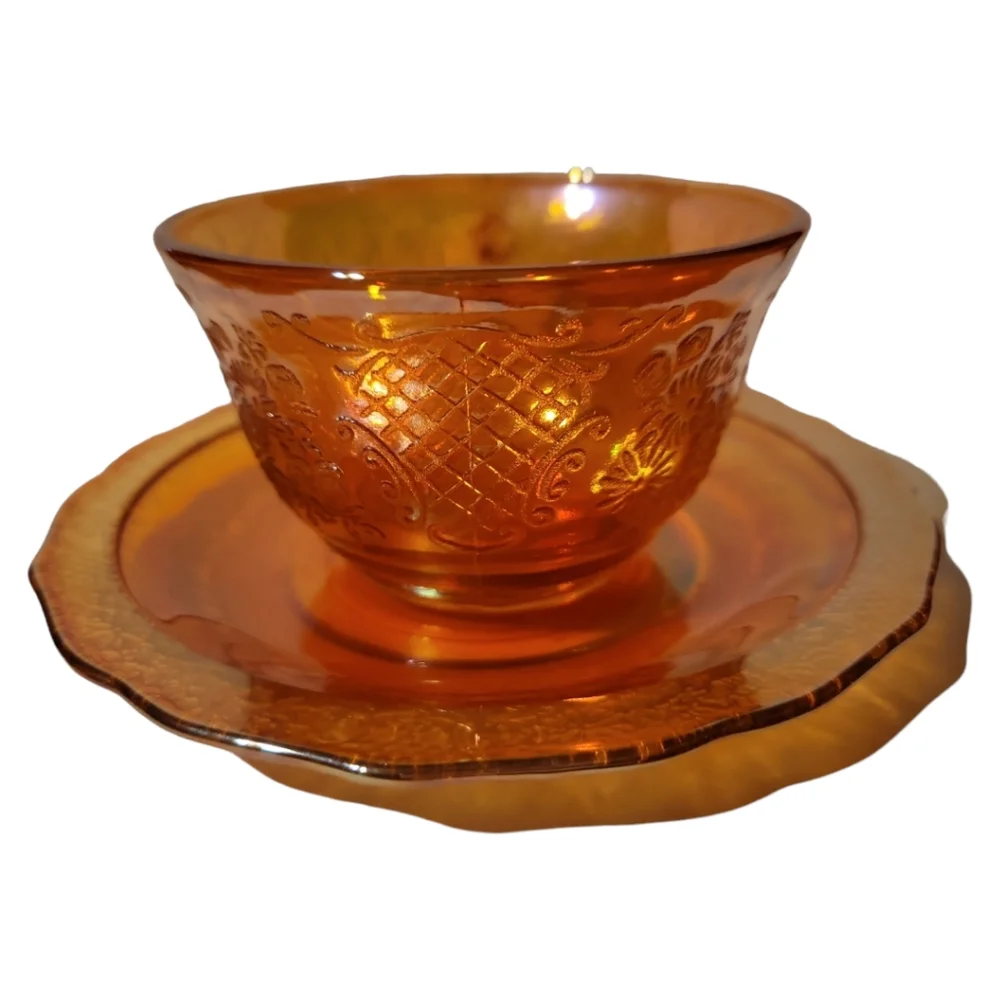Federal Normandie Lattice & Daisy Sunburst Depression Glass Tea Cup Saucer 1934 - Picture 13 of 13